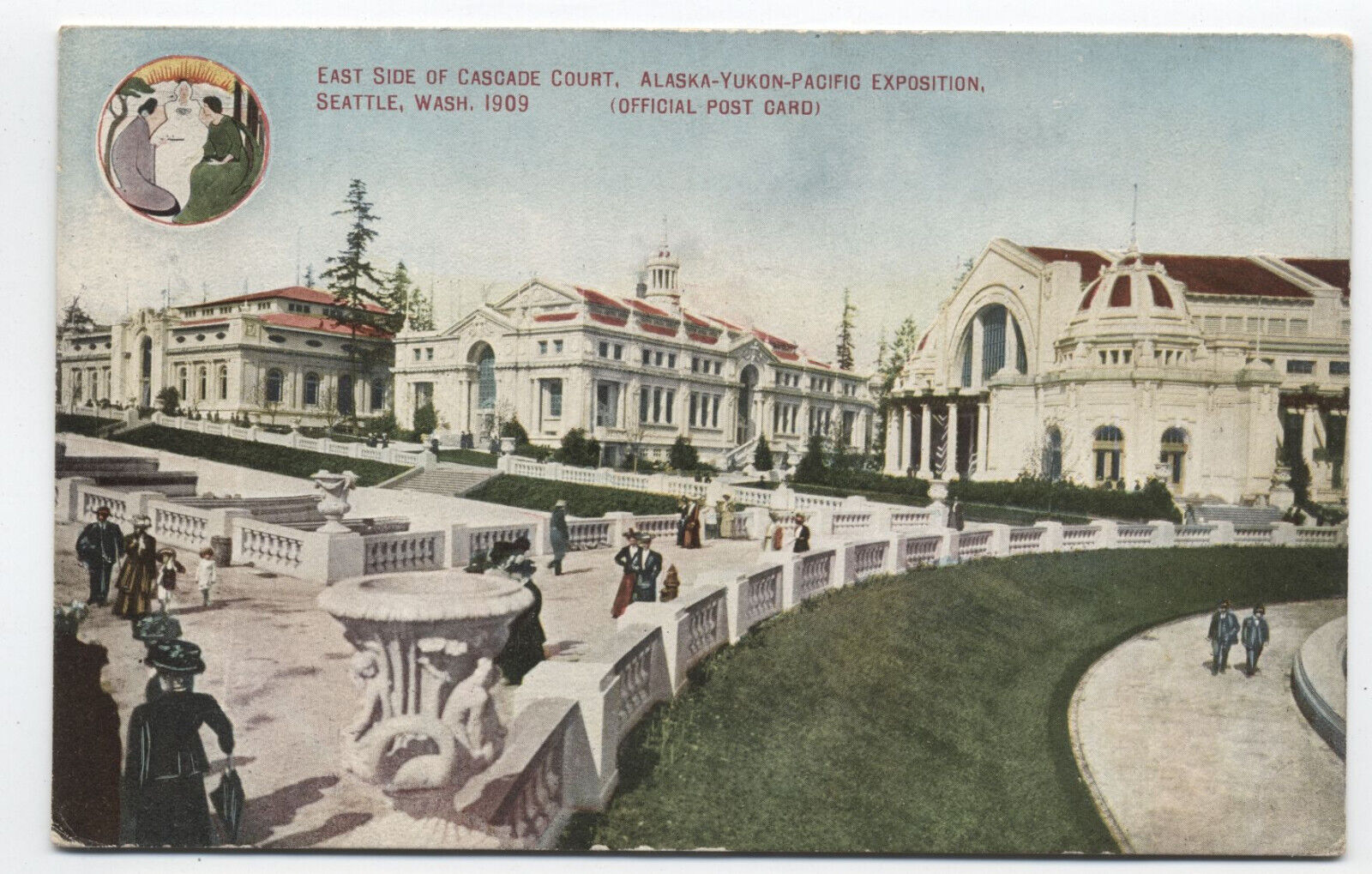 1909 Alaska-Yukon expo postcard aeast side of cascade court [5975.24]