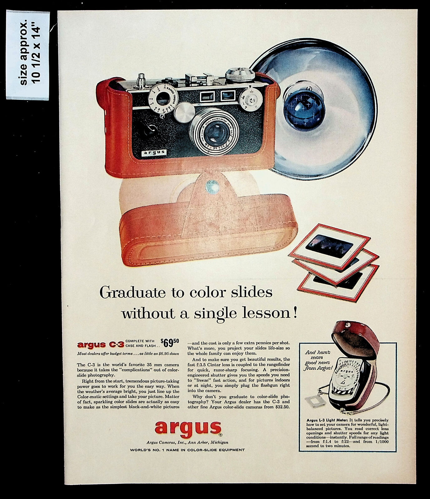 1956 Argus Cameras Photography Color Slides Light Meter Vintage Print Ad 37067