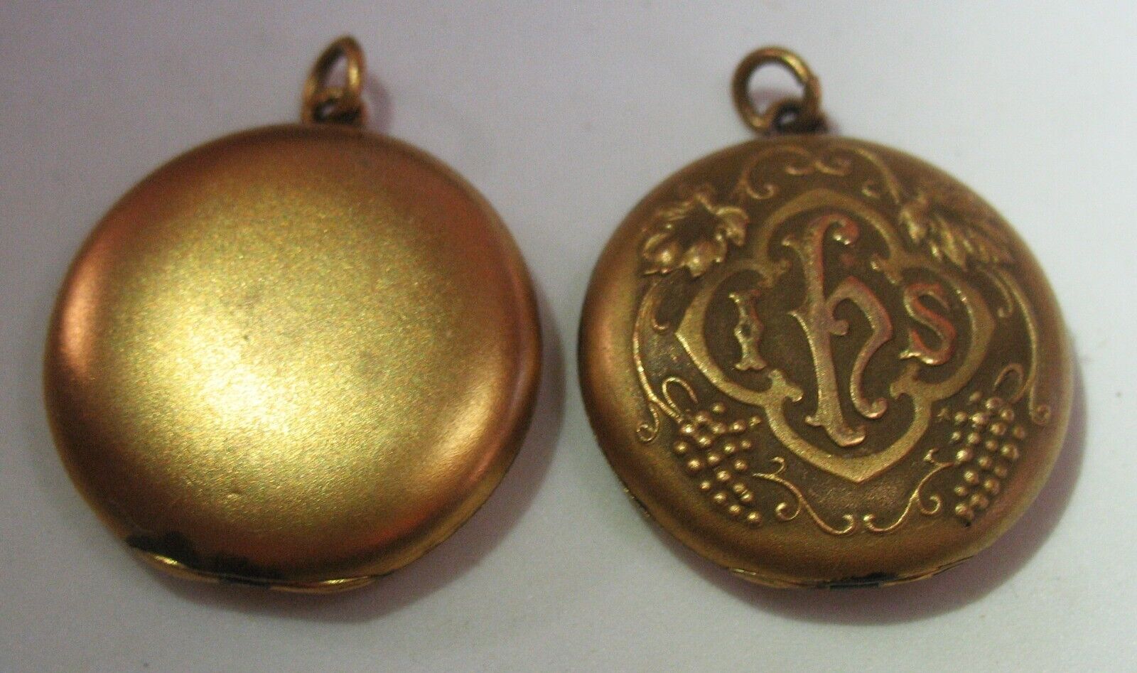 Lot of 2 1920s Sacred Heart Goldtone Picture Lockets 1 Monogrammed