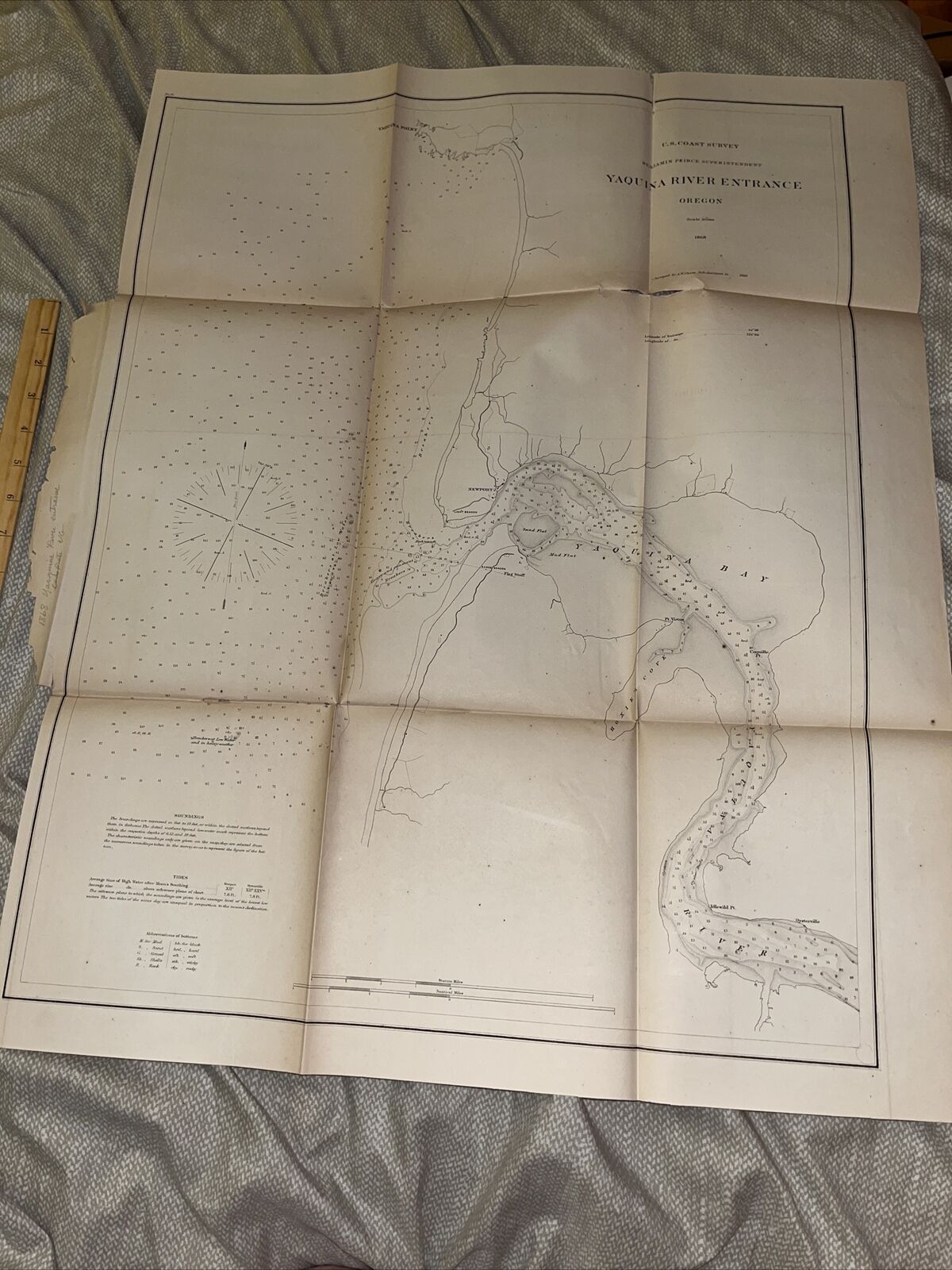 Antique US COAST SURVEY Map 1868 Yaquina River Entrance Oregon - Hoxie’s Cove