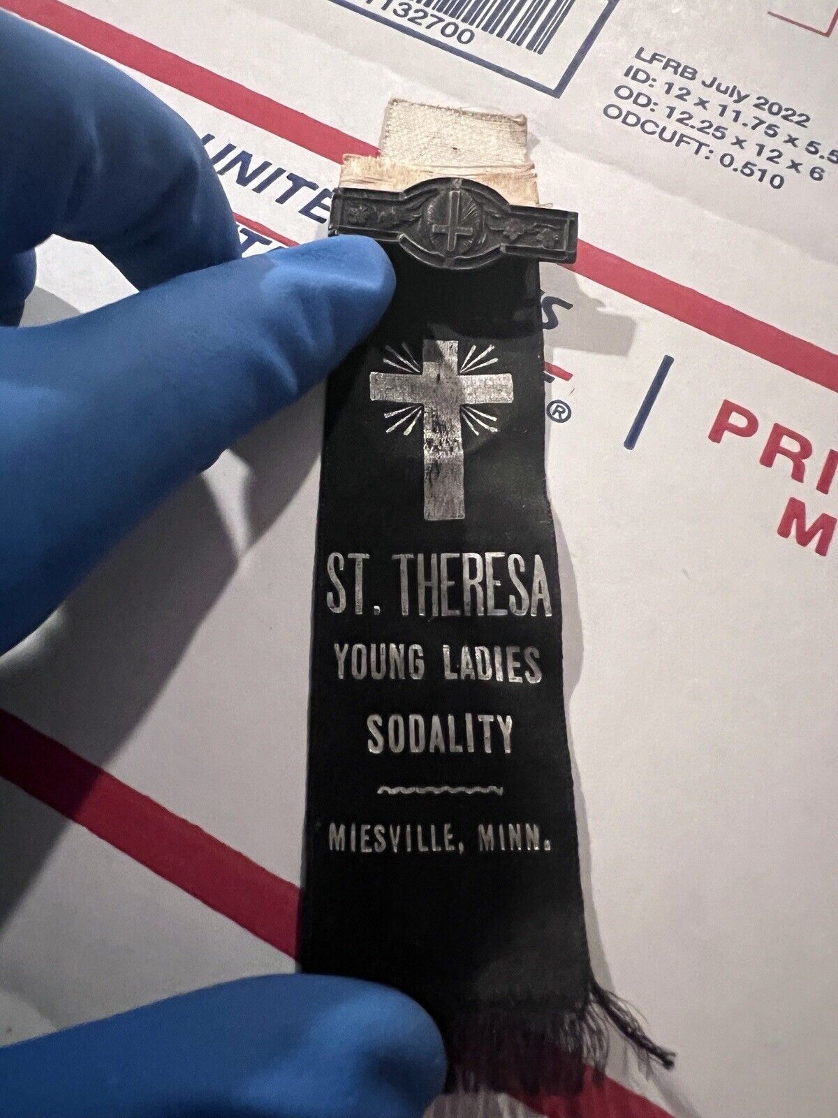 c.1910 St. Theresa Young Ladies Sodality Miesville Minnesota MN Ribbon Badge Pin