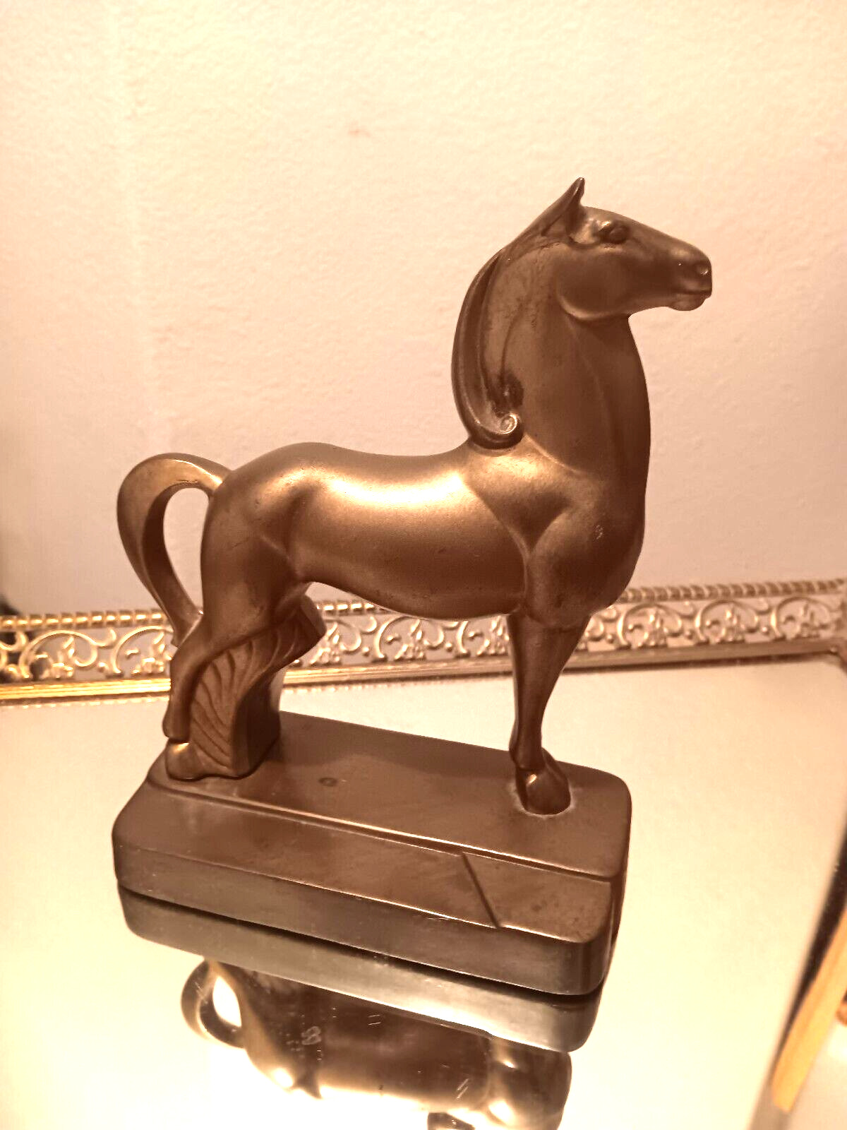 Vtg Brass / bronze Art Deco Horse Statue Figurine Heavy Trojan Whimsical