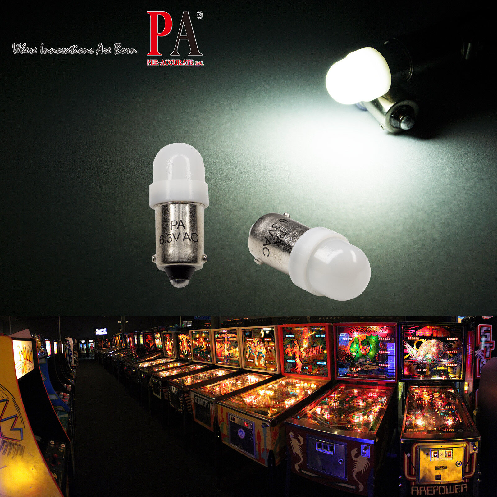 PA 50x #1893 #44 #47 #1847 BA9S 2 SMD LED Pinball Machine Light Bulb White 6.3V