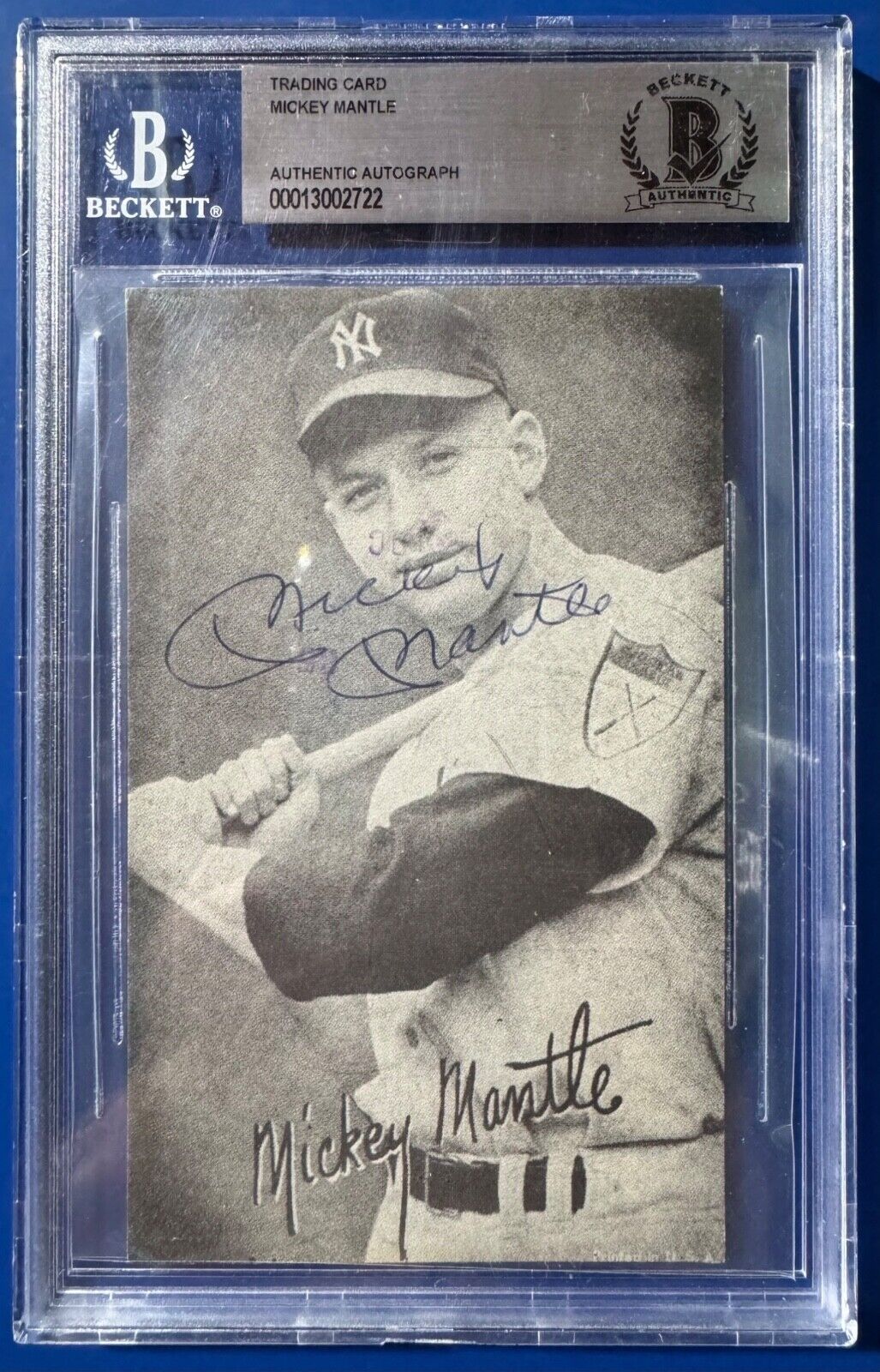 MICKEY MANTLE SIGNED EXHIBIT POSTCARD BECKETT BAS AUTHENTICATION YANKEES AUTO