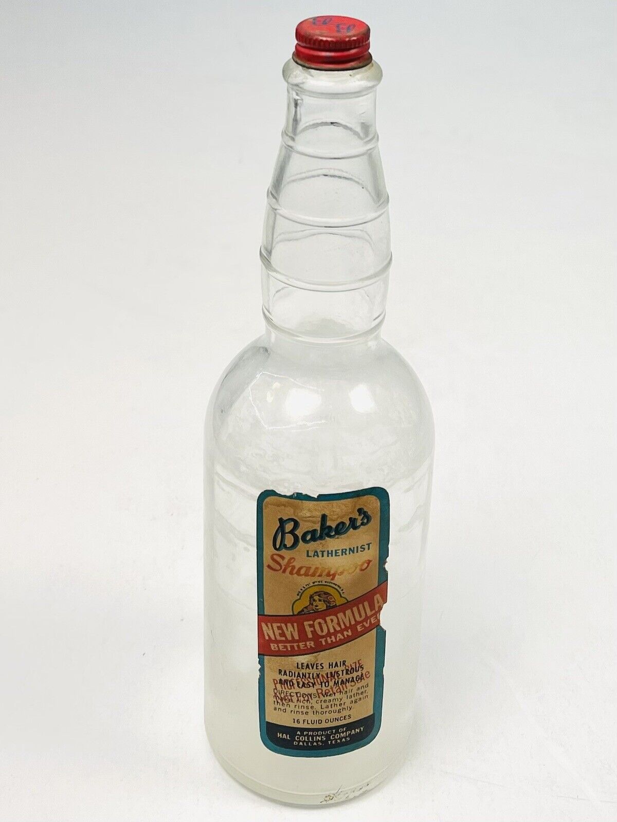 VTG Professional Bottle BAKER'S LATHERNIST Shampoo Hal Collins Company Dallas TX