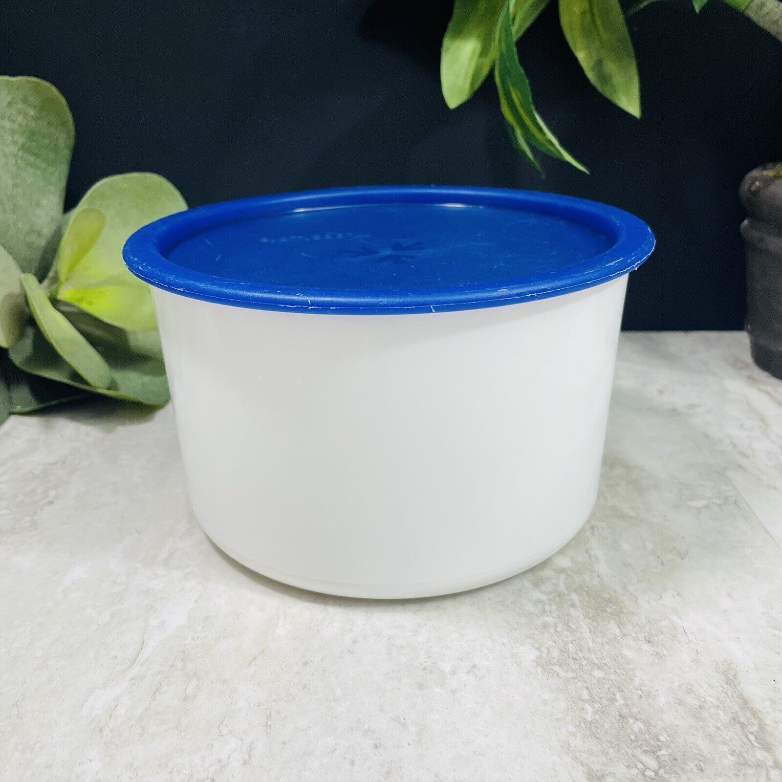 Vintage Tupperware One Touch White Canister #2709 w/Blue Seal