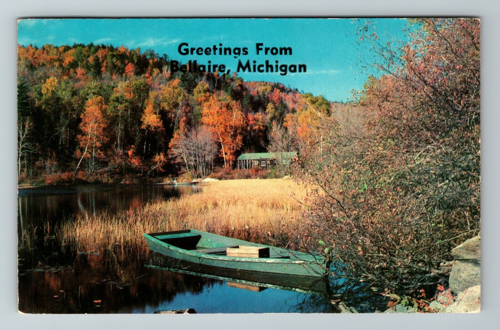 Bellaire MI-Michigan, Scenic Greetings, Boat On Lake, Vintage Postcard