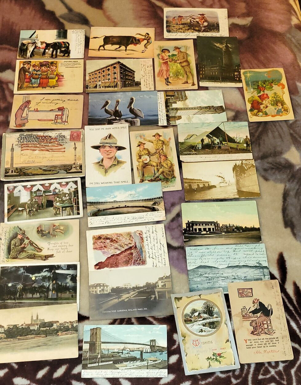 Lot of 28 Used Antique Postcards, Vintage, Postcard, Military, 1907-1950 Stamps