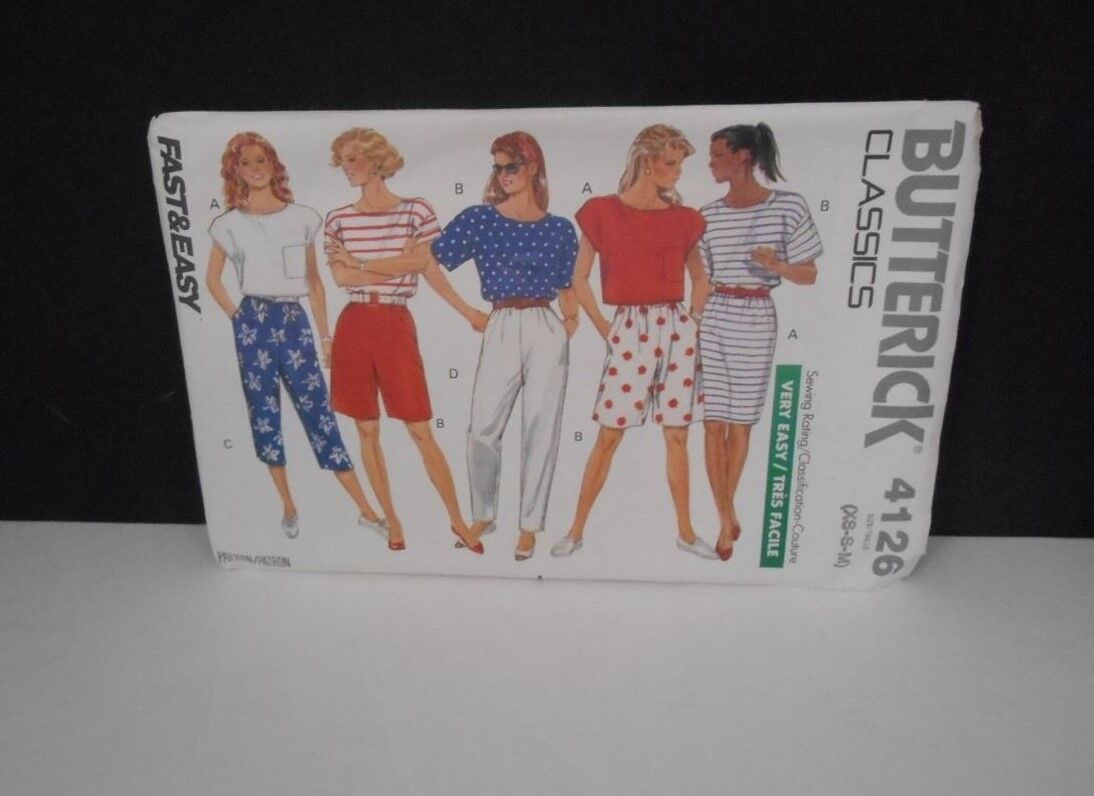 Vintage 1989~Butterick #4126~Sz XS-S-M~Skirt/Pants/Shorts/Capris/Shirt~Pattern