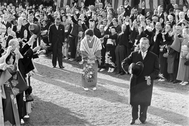Emperor Hirohito And Empress Nagako Greet Guests During The Aut 1964 Old Photo