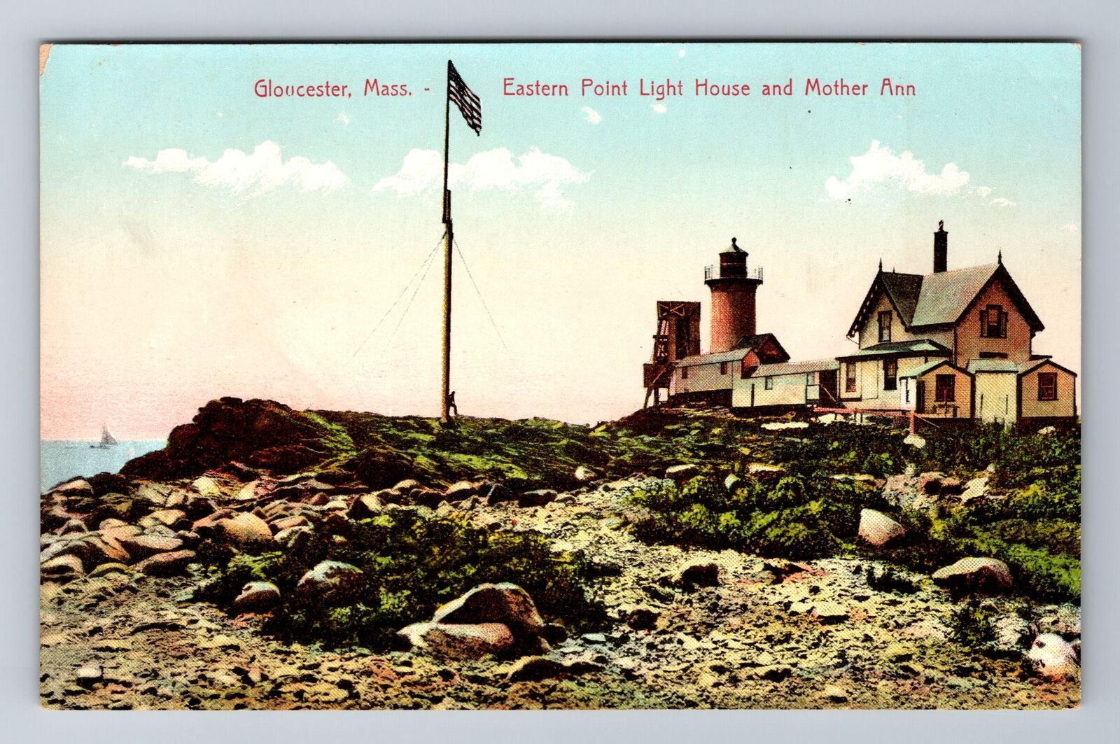 Gloucester, MA-Massachusetts, Eastern Pt Lighthouse Mother Ann, Vintage Postcard