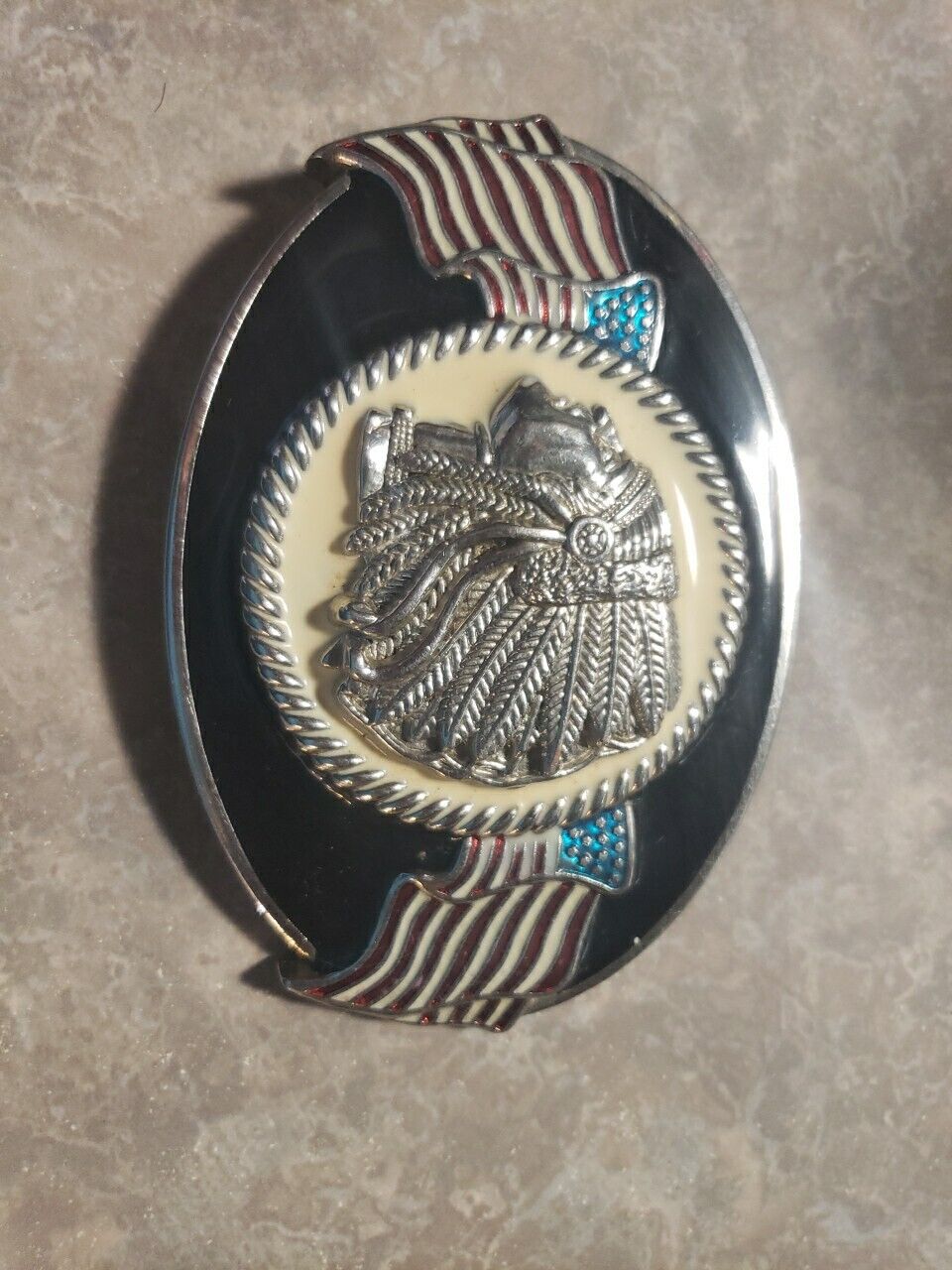 Native American Chief Belt Buckle With AMERICAN FLAGS