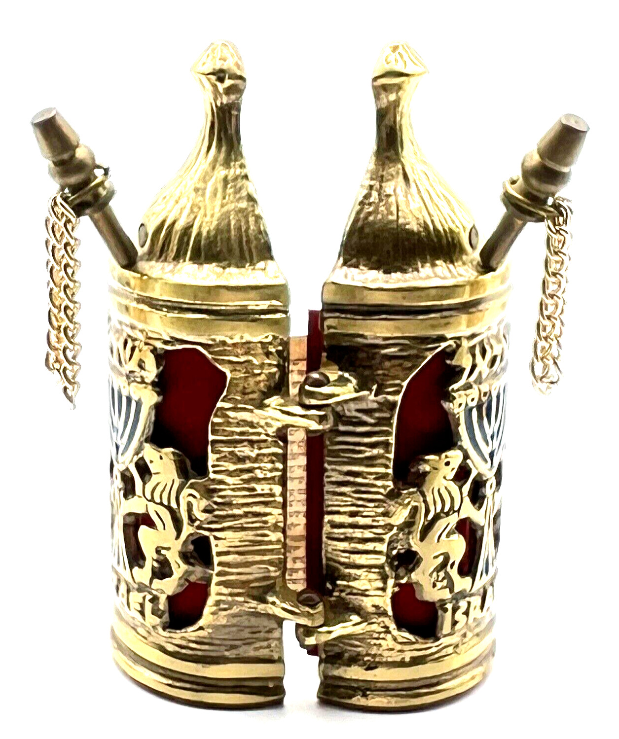 Hebrew Sefer Torah (Torah Scroll) in Ornately Decorated Brass Case-Vintage 1963