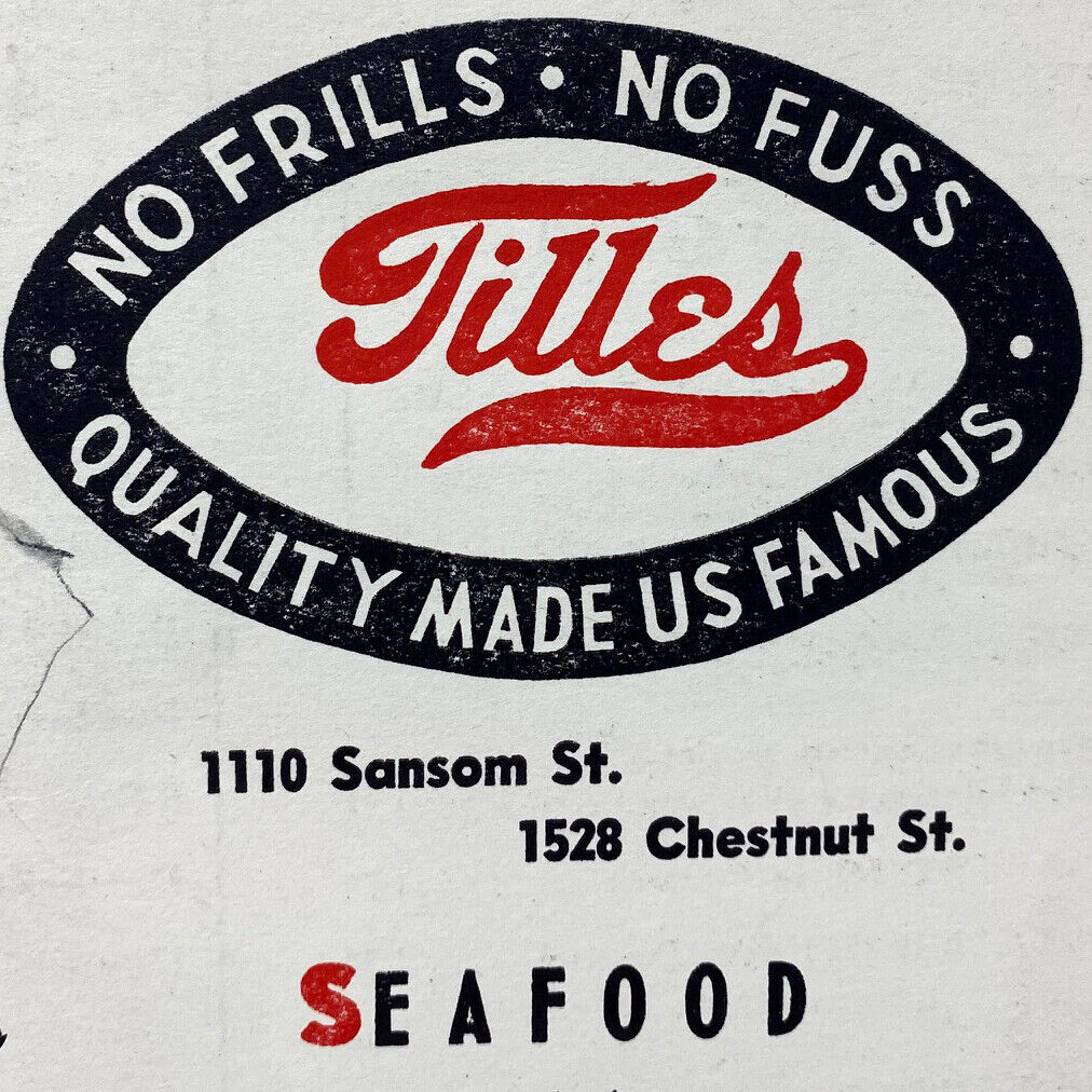 1948 Tilles Restaurant Menu Sansom Chestnut Street Philadelphia Pennsylvania