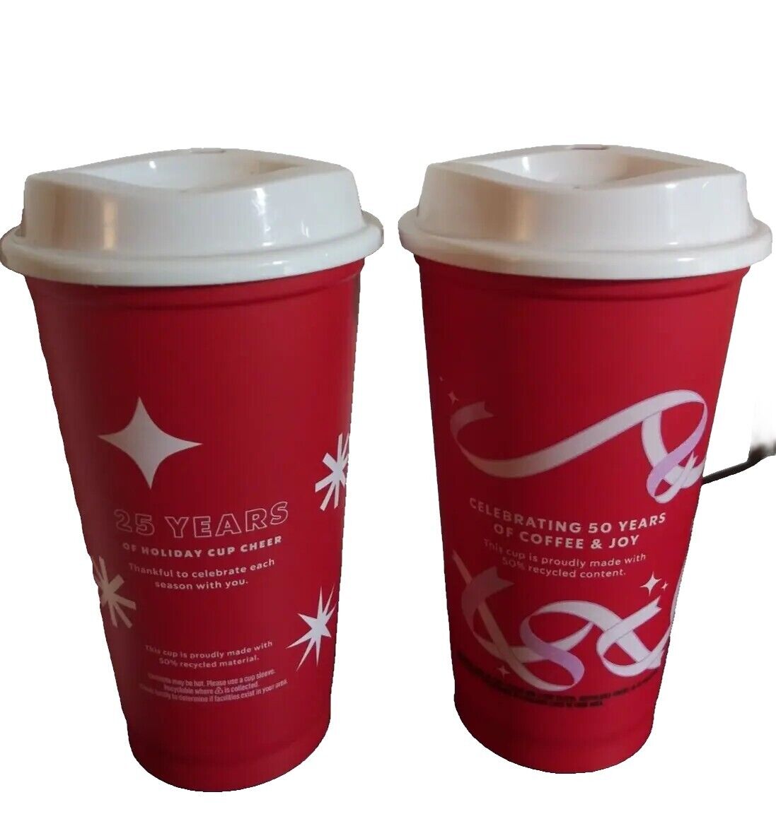 2 Starbucks Coffee Cups 25 Years Holiday Cheer & 50 Years Coffee & Joy REUSEABLE