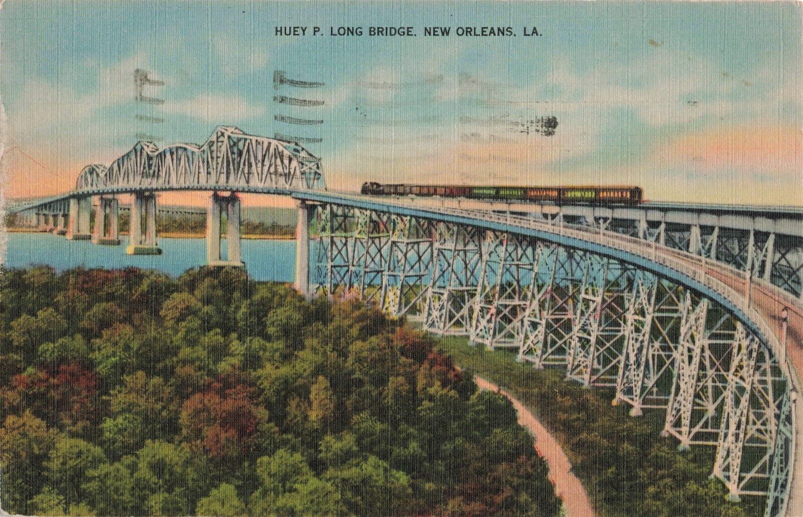 Huey P Long Bridge New Orleans LA Louisiana Postcard E553