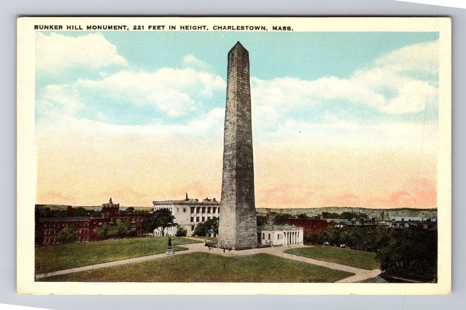 Charlestown MA-Massachusetts, Bunker Hill Monument, Antique Vintage Postcard