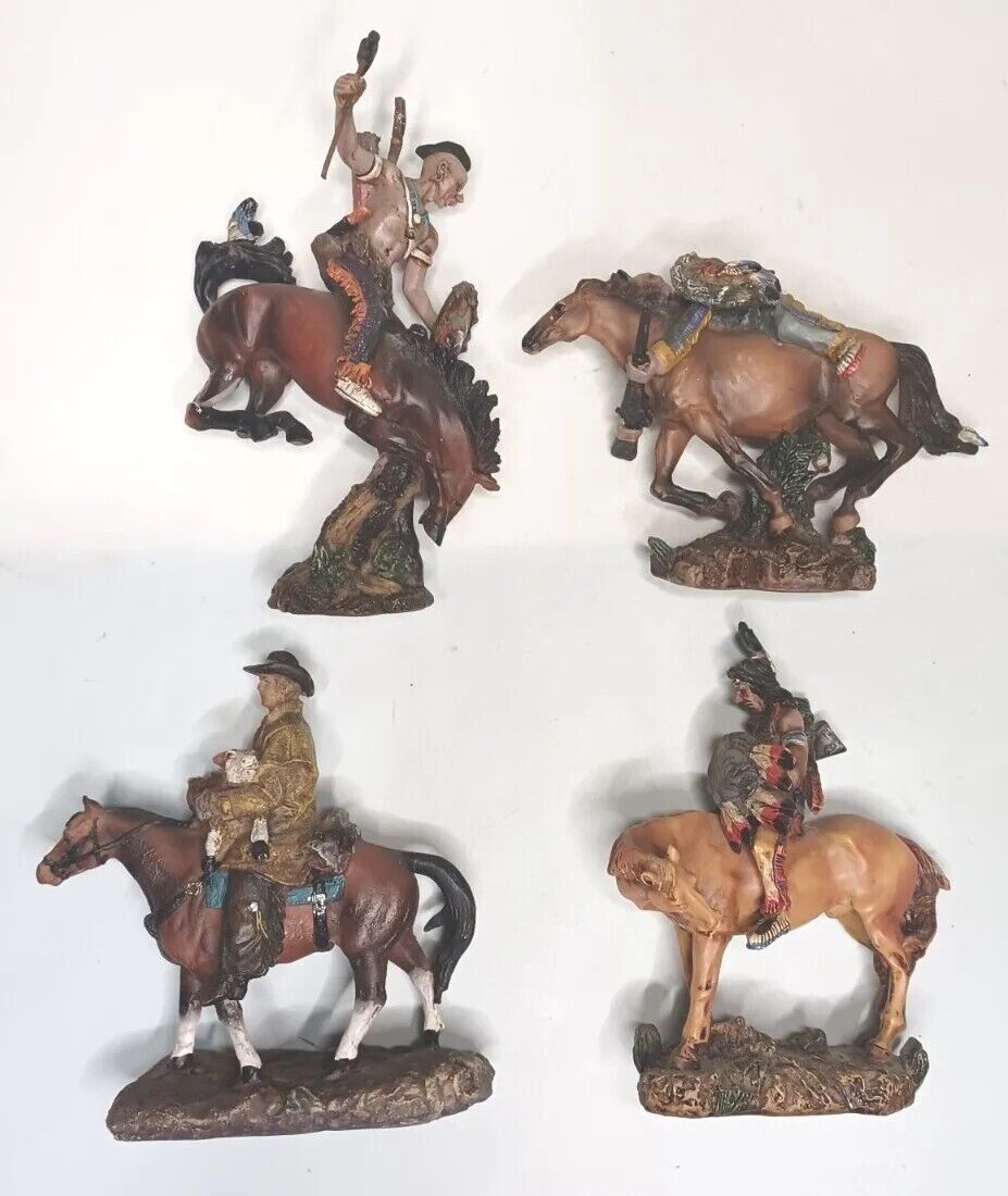 VTG Western Figurines Cowboy & Native Americans Set Of 4