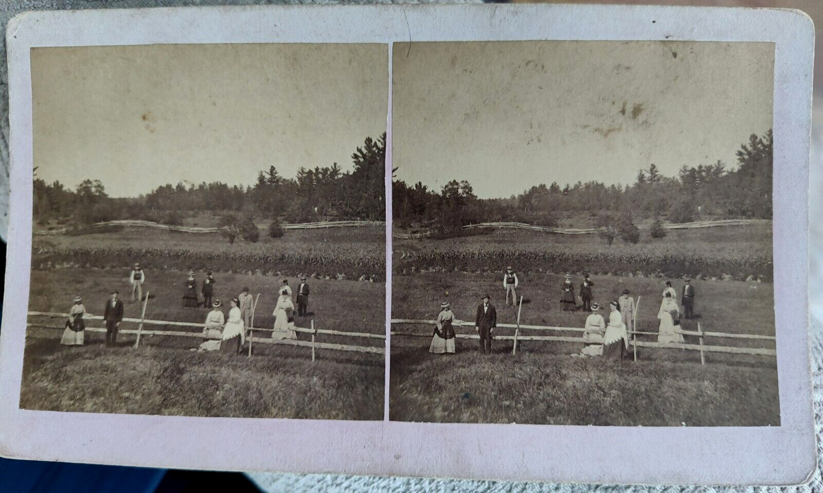 1870s Photograph 4 x 7 Stereoview Men & Women Standing in Field