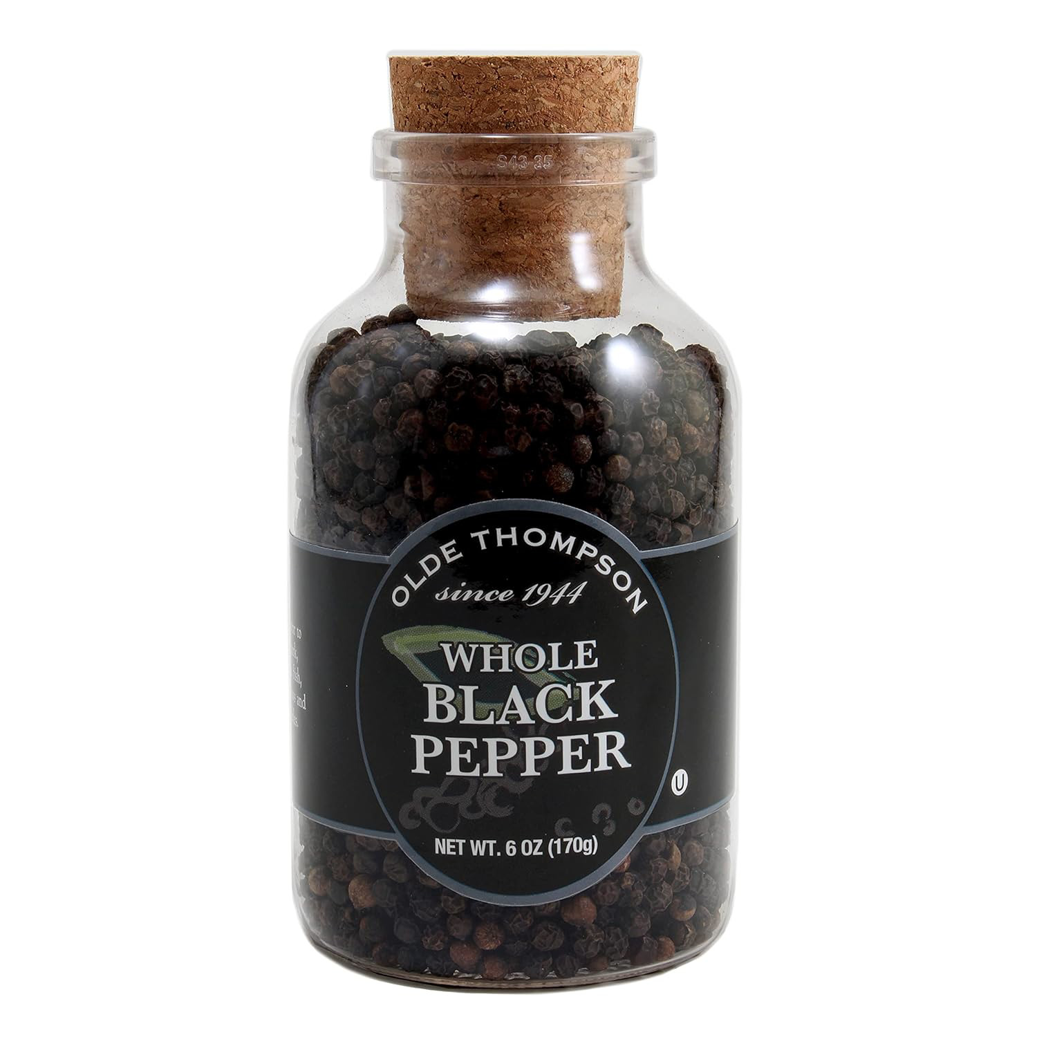 Olde Thompson Whole Black Peppercorns - Plastic Bottle with Cork Stopper Top 6 o