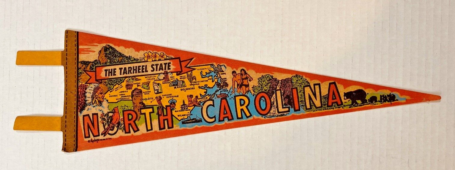 Vintage NORTH CAROLINA The Tar Heel State Banner Travel Felt Pennant Flag  17\