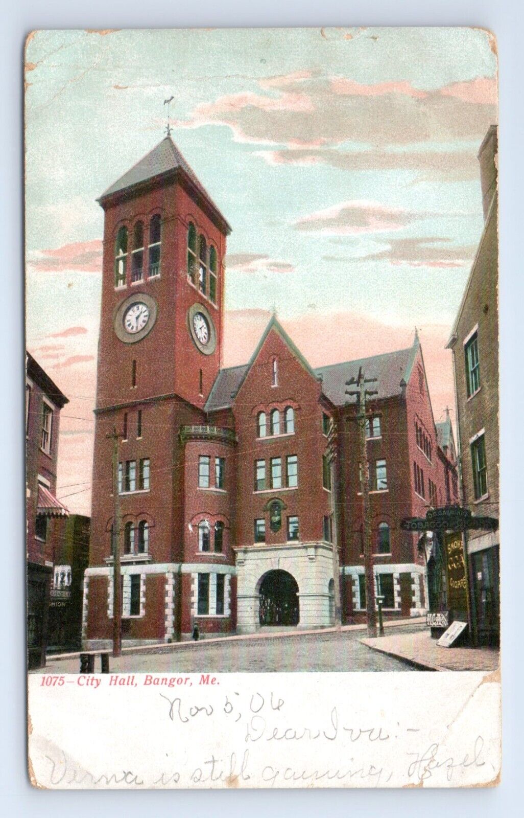 Bangor Maine City Hall Building Clock Tower Postcard VTG ME UDB 1906