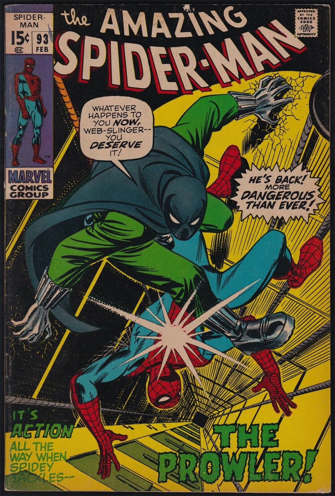 Marvel Comics AMAZING SPIDER-MAN #93 Prowler First Arthur Stacy 1971 FN