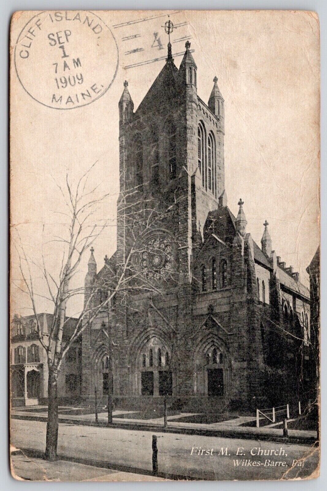 First Methodist Episcopal Church Wilkes Barre Pennsylvania Cancel 1909 Postcard