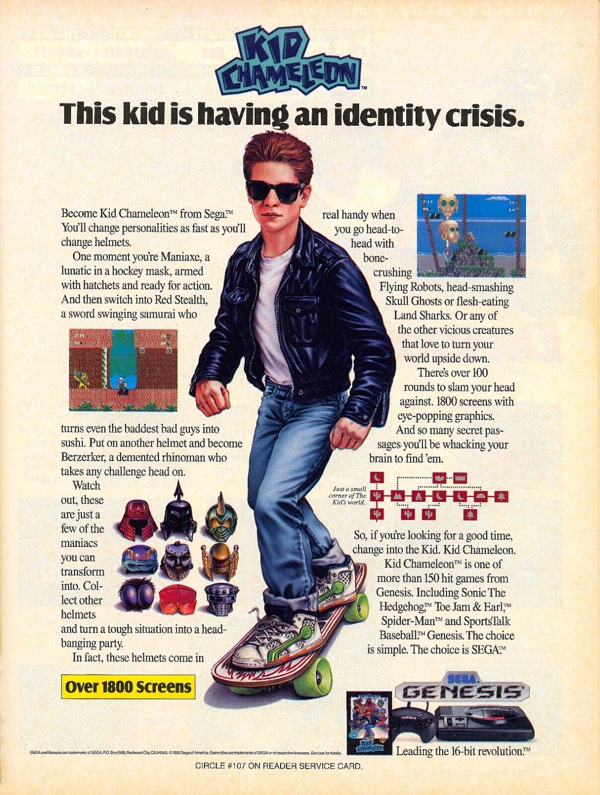 Kid Chameleon Sega Genesis 1992 Game Promo Ad Wall Art Print Poster - Glossy
