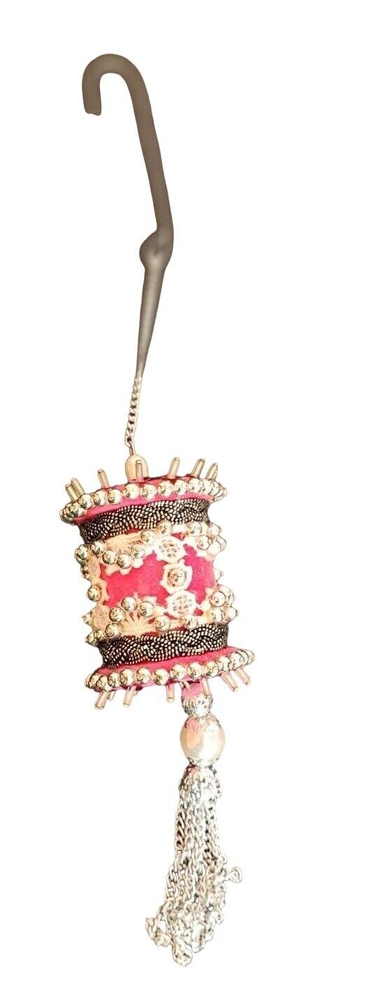 VTG Handmade Velvet Beaded Embellished Christmas Ornament Beads Push Pin