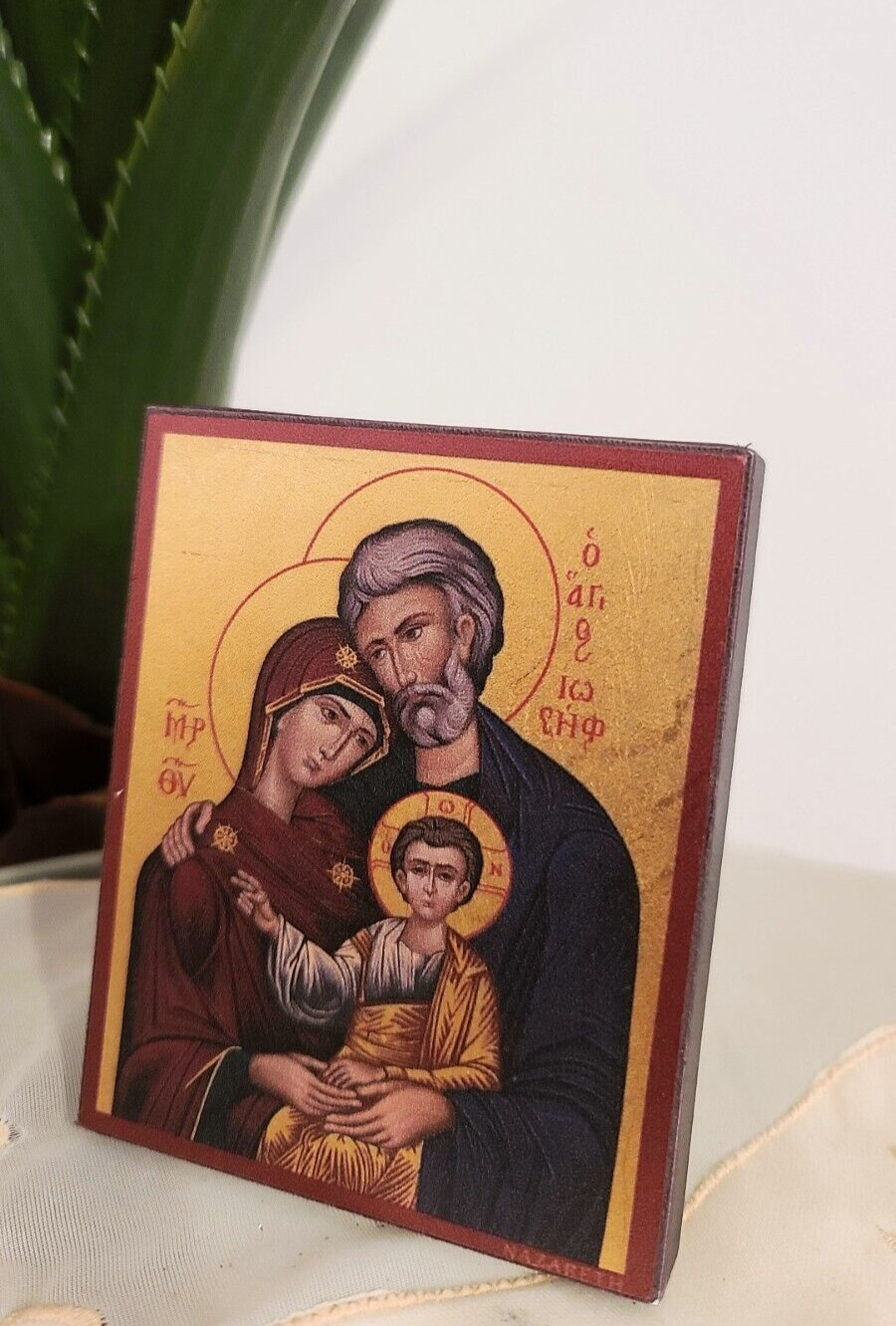 Holy Family Icon Byzantine Orthodox Handmade Greek Jesus & Virgin Mary & Joseph
