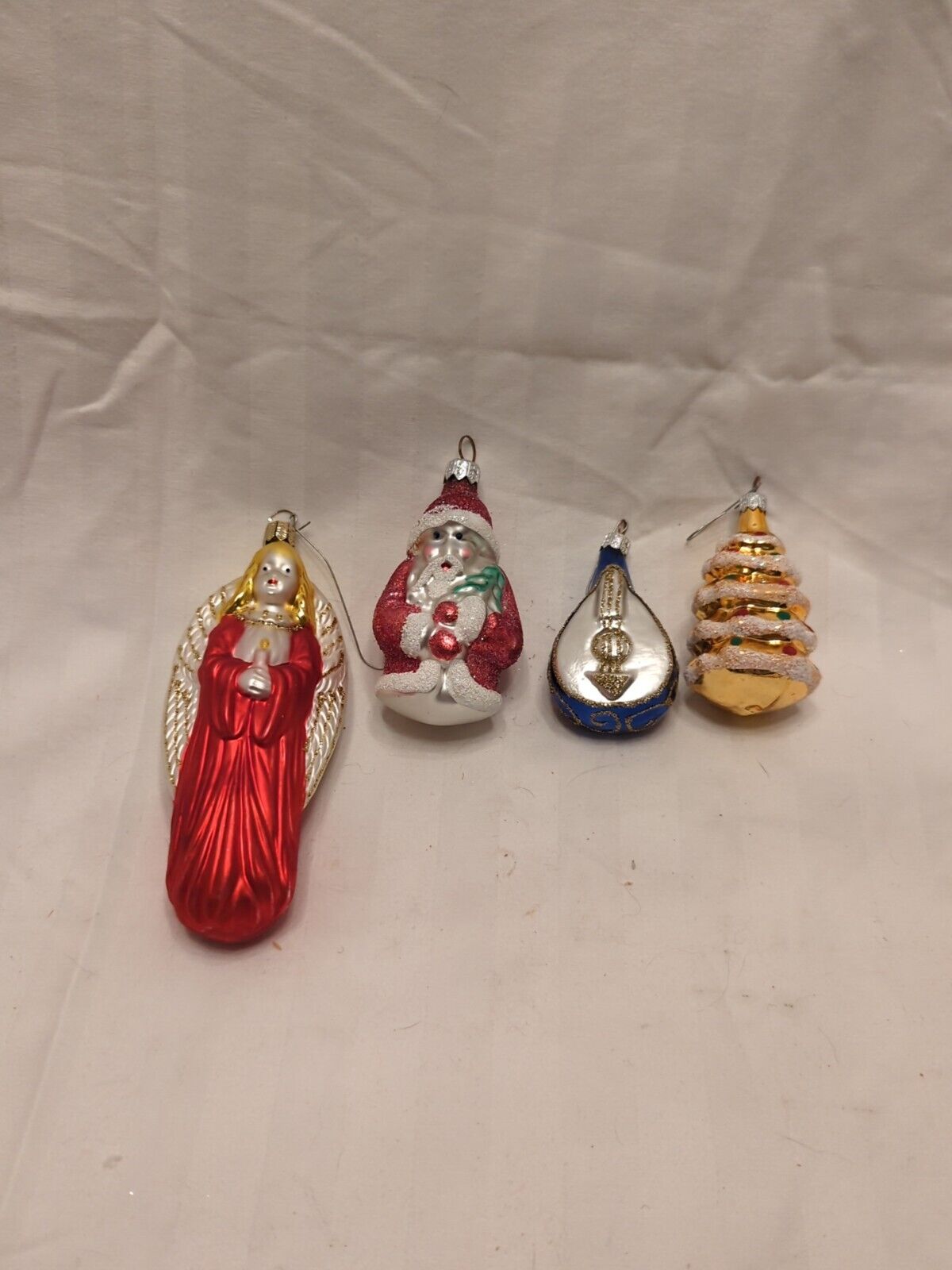 Lot of 4 Vintage  Blown Glass Christmas Ornaments Santa Tree Angel Instrument