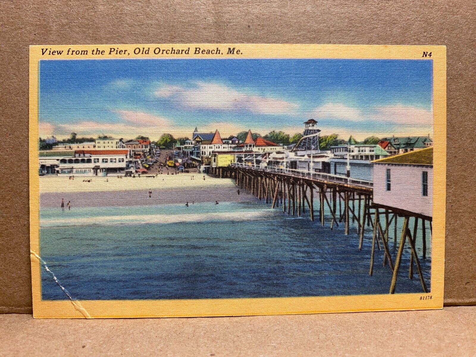 View from the Pier Old Orchard Beach Maine Linen Postcard No 1257
