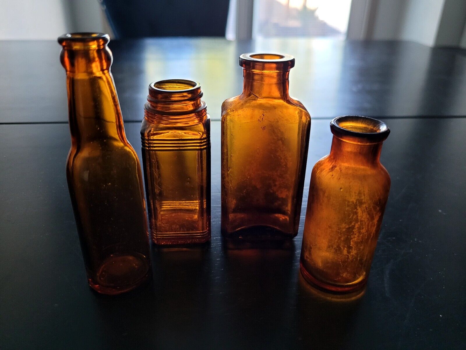 Antique Small Amber Glass Apothecary Bottle Lot