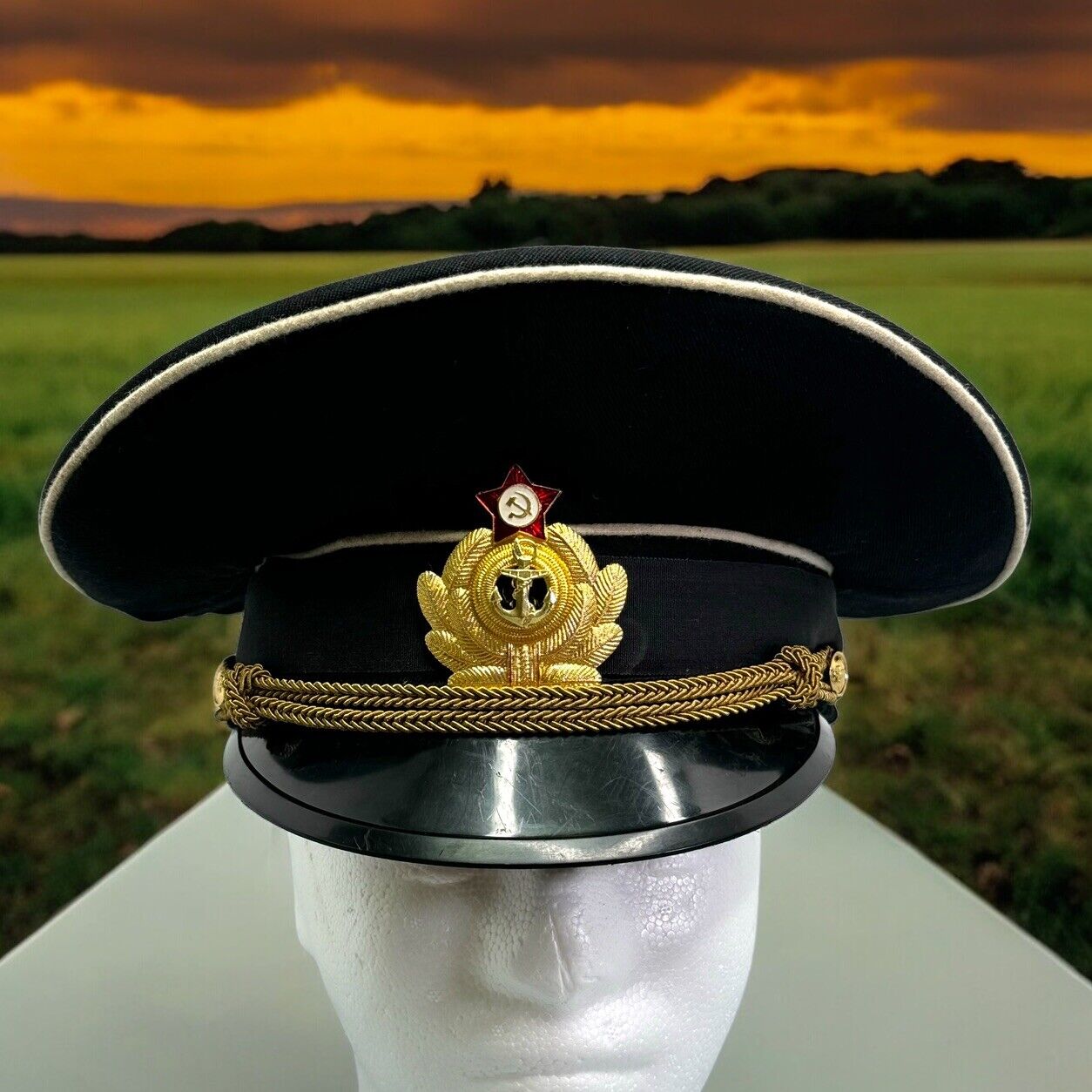 Soviet Navy Visor Cap 59 cm High Ranking Officer Hat Woolen Black USSR 1980s