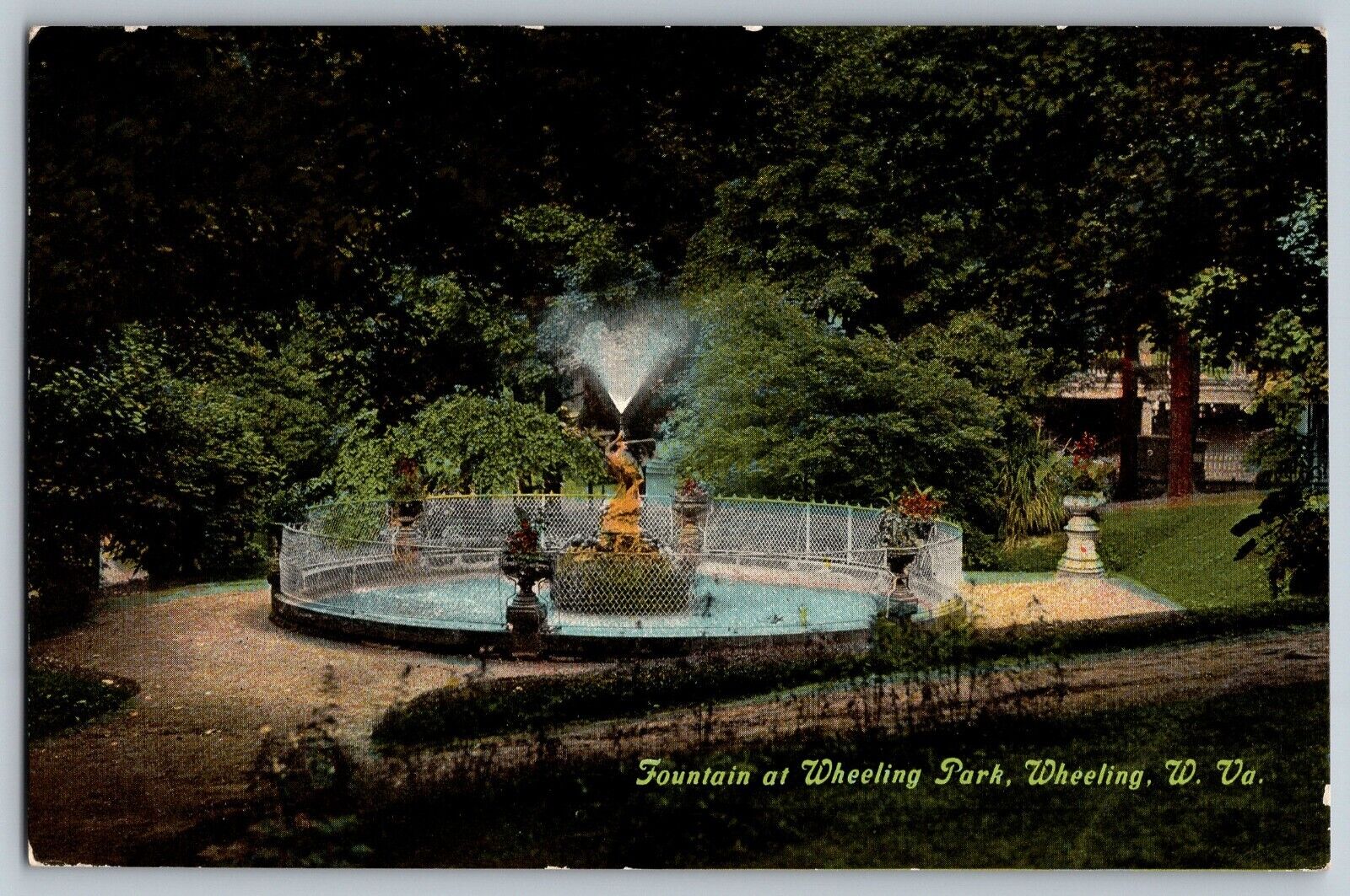 Wheeling, West Virginia - Fountain at Wheeling Park - Vintage Postcard - Posted