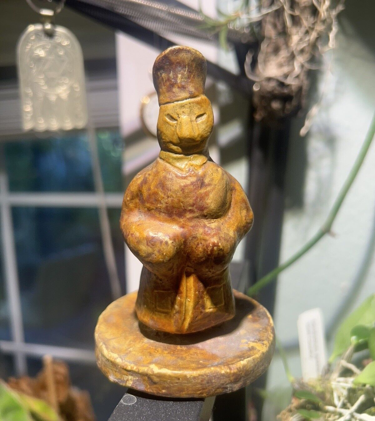 Ceramic 4” Chinese Kung Fu Zen Master Sculpture Handmade Yellow Glaze Vintage