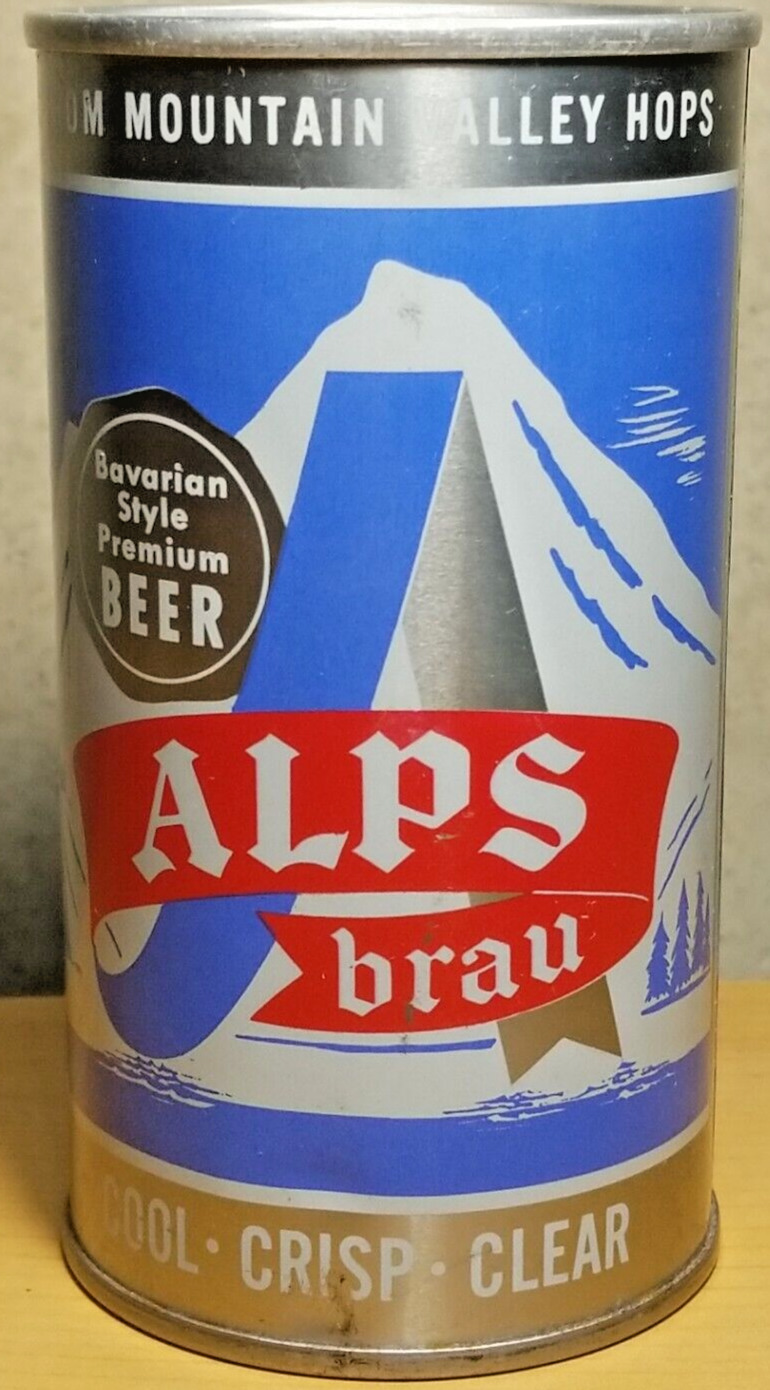 Alps Brau Beer S/S 12 oz OLD CROWN BREWING CORP FT. WAYNE IND. U.S.A. 