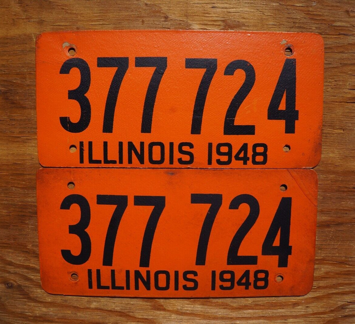 1948 ILLINOIS License Plate Plates PAIR / SET # 377 724