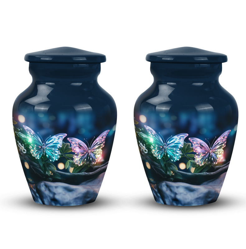 Set Of 2 Magical Glowing Butterfly Fantasy- Small Memorial Urn For Human Ashes