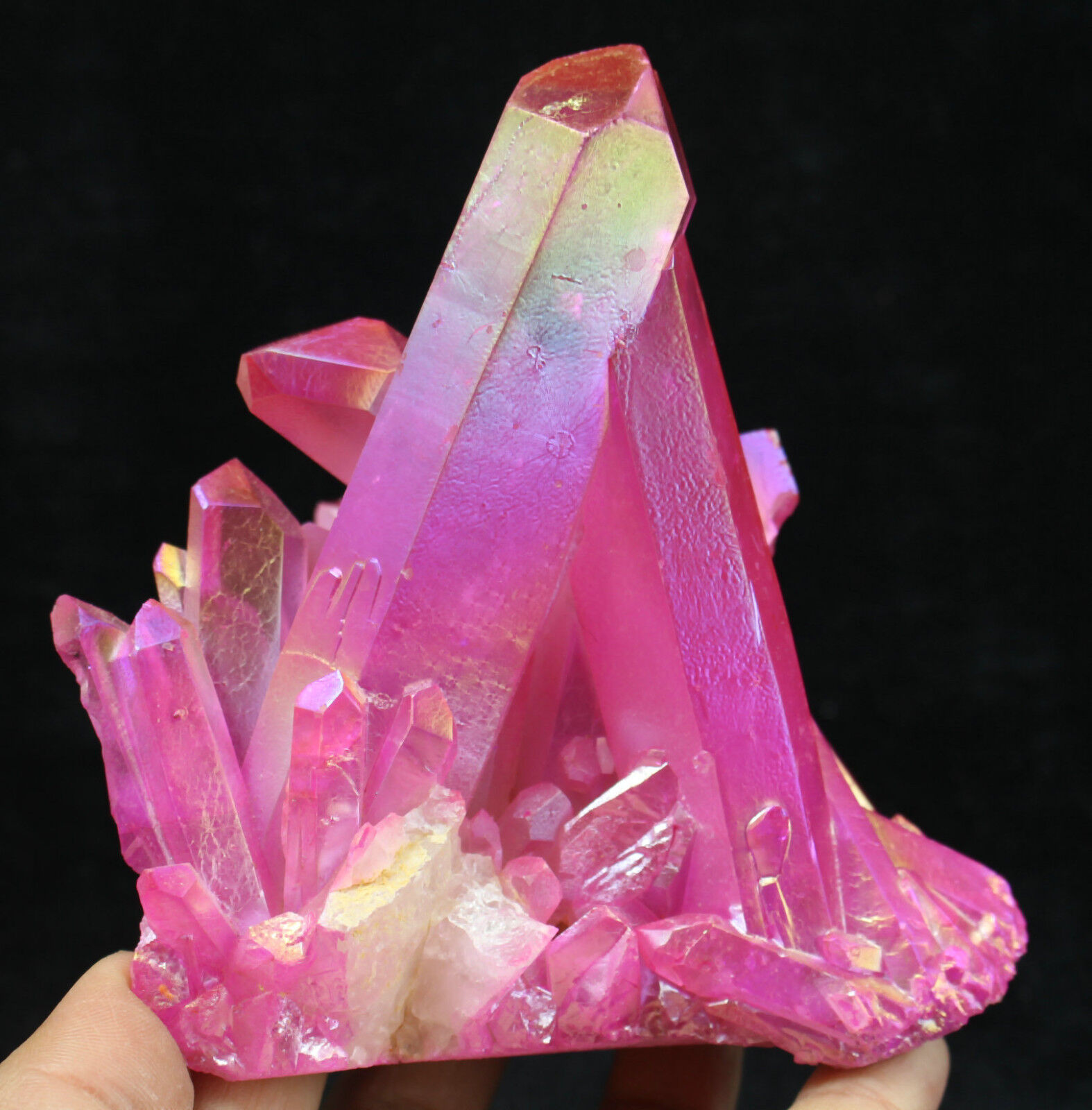 435g Light Red Aura Quartz Crystal Titanium Bismuth Silicon Cluster Rainbows 1