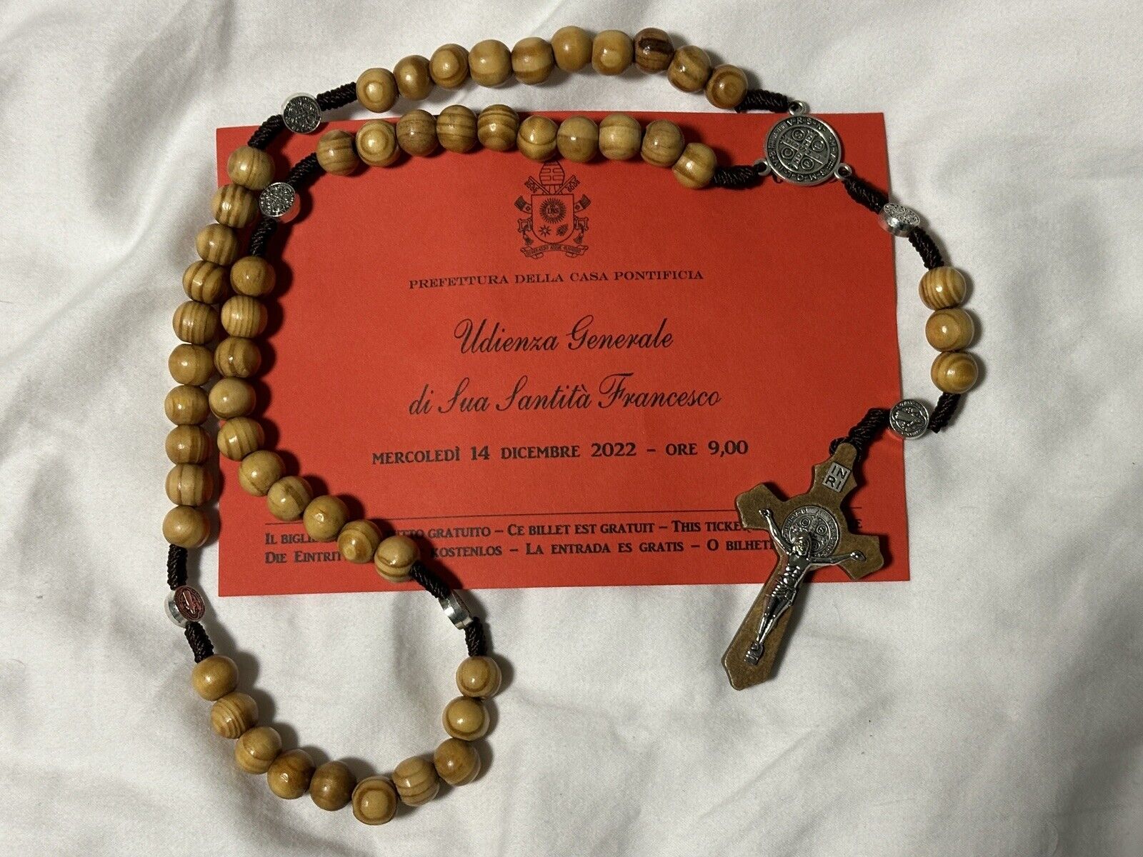 Pope Francis Blessed St Benedict Olivewood Rosary Jerusalem