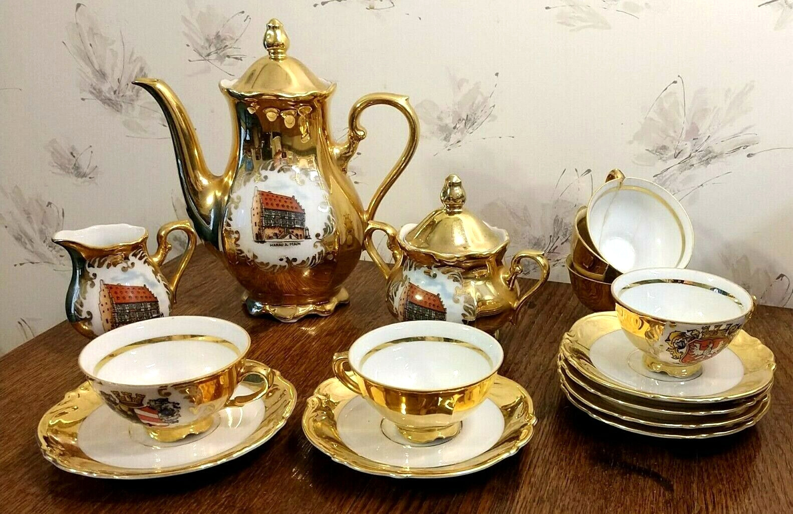 Tea Set Gold German Hanau Main Kunst Hummendorf Kronach Porcelain Fine China VTG