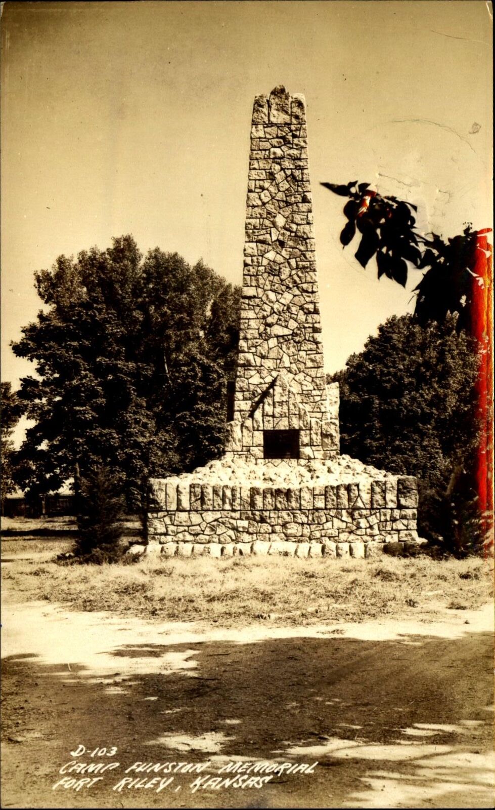 Camp Funston Memorial ~ Fort Riley Kansas KS ~ RPPC real photo 1941