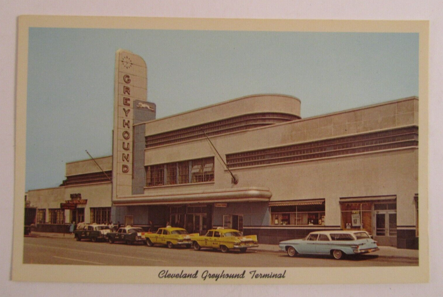 Postcard Greyhound Bus Terminal Cleveland Ohio OH Old Classic Cars Vintage