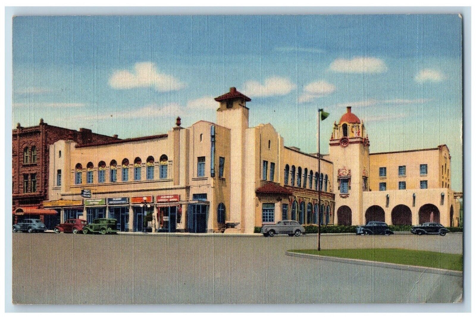 Las Vegas Nevada NV Postcard Hotel Meadows Stores Cars Scene 1945 Vintage Posted