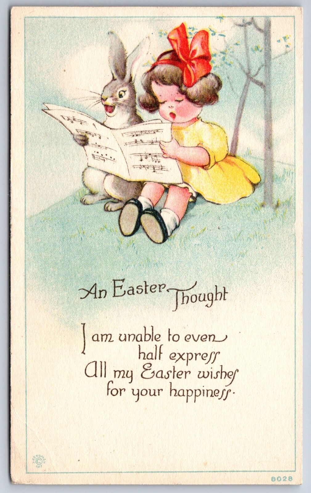Charles Twelvetrees Easter Fantasy~Girl Sings With Rabbit Holding Music Sheet