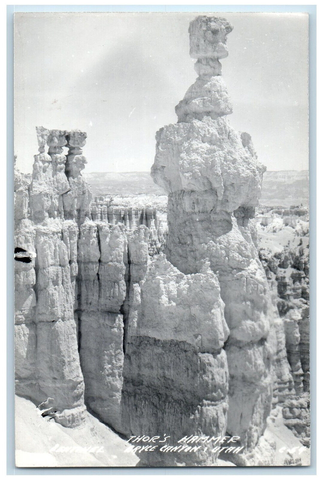 Bryce Canyon Utah UT RPPC Photo Postcard Thor\'s Hammer Sentinel c1940\'s Vintage