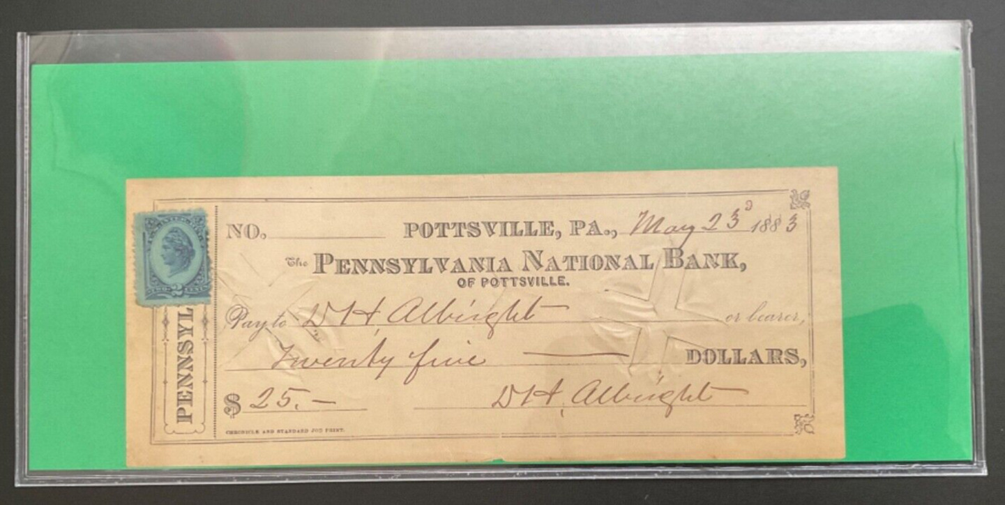1883 The Pennsylvania National Bank Pennsylvania Check $25