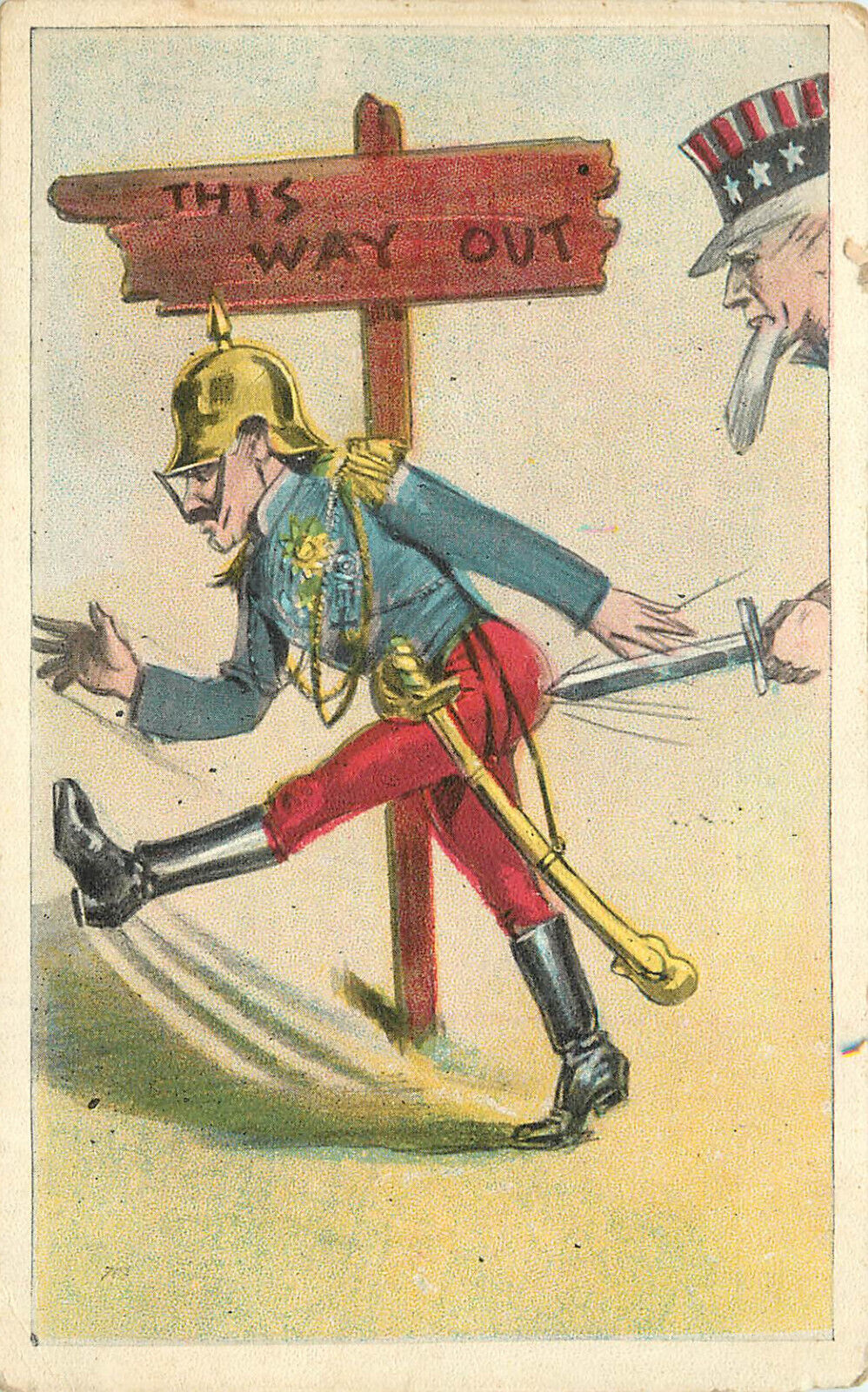 WWI Postcard Comical Kaiser Series 12 Uncle Sam Stabs Kaiser Wilhelm In Butt